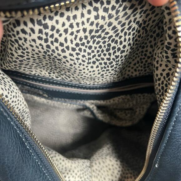 Navy Blue Faux Leather Vegan Leather Backpack - Picture 11 of 13